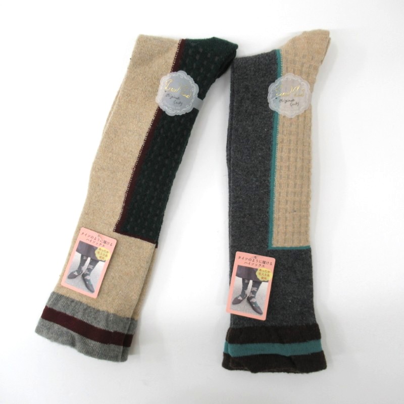 Petit Pas  ウール混半面鹿の子ライン切替ハイソックス